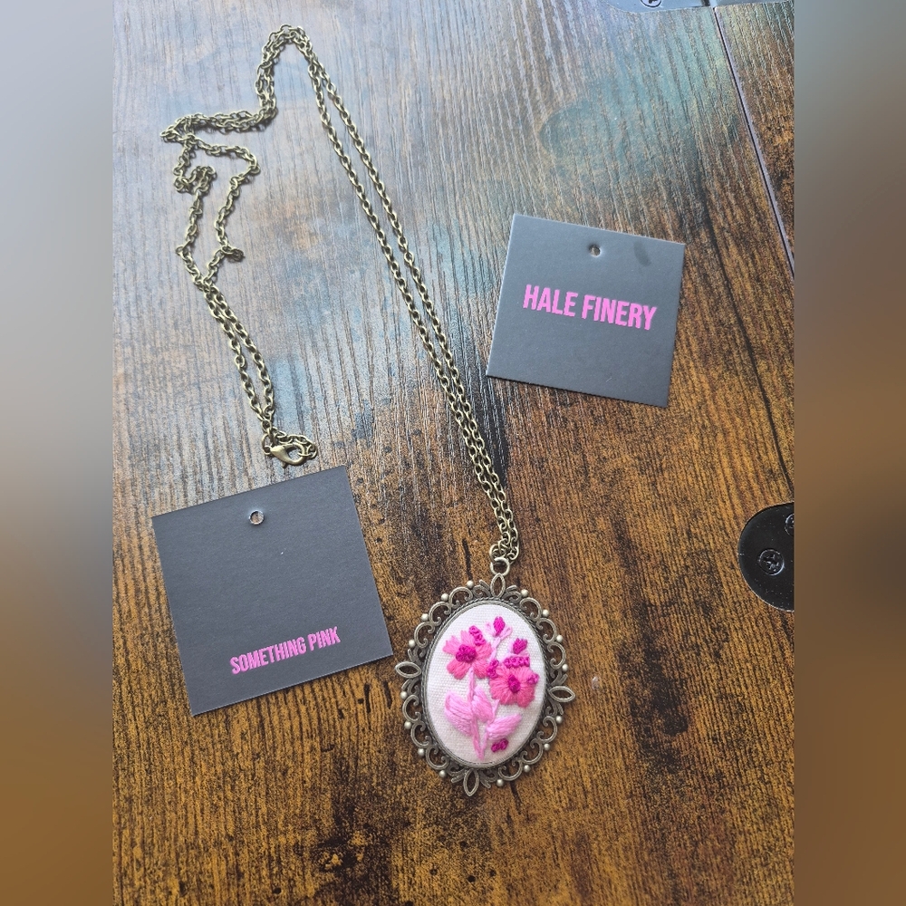 NO LONGER AVAILABLE Something Pink 🩷 Hand Embroidered Pendant Necklace
